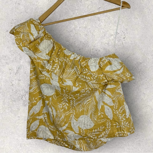 Sezane Linen Adeline One Shoulder Ruffle Top Blouse Yellow Size 42 French US 10 - Picture 7 of 13